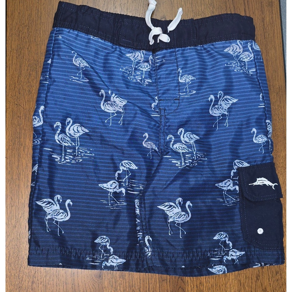 Tommy Bahama Mens Blue Flamingo Stripe Swim Trunks Cargo Pocket Size Small